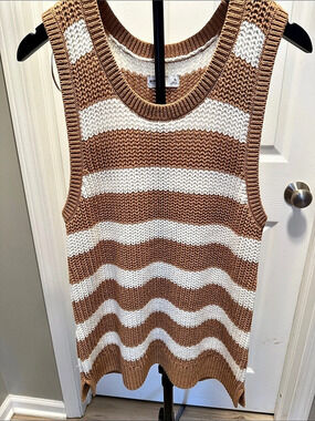 Sonoma Striped Knit Sweater Vest in Brown & White XL